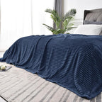 BEDELITE Fleece Blanket Queen Size – 3D Ribbed Jacquard Soft and Warm Decorative Fuzzy Blankets – Cozy, Fluffy, Plush Lightweight Throw Blankets for Couch, Bed, Sofa(Navy Blue, 90x90 inches)