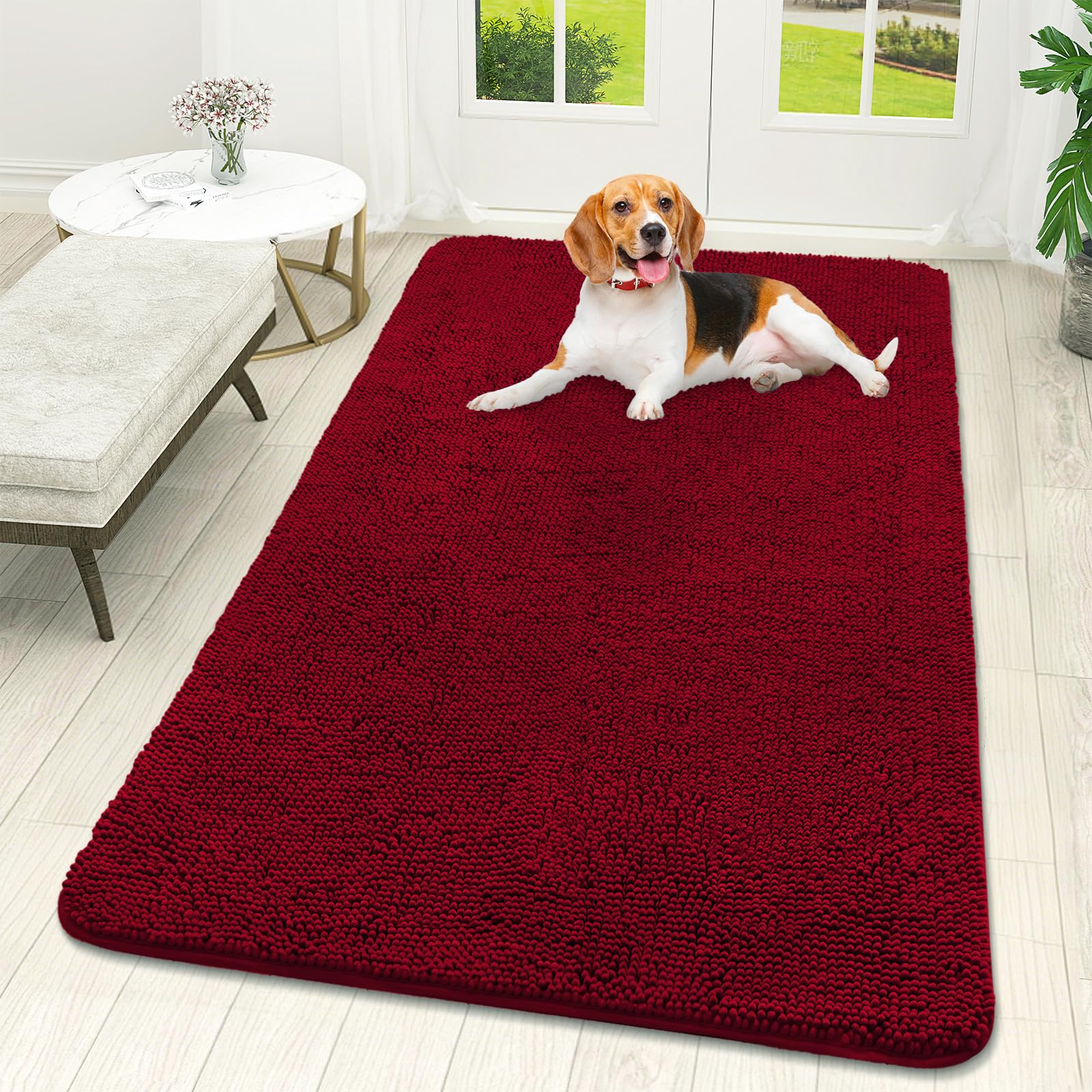 OLANLY Dog Door Mat for Muddy Paws 59x32, Super Absorbent Chenille Mud Mat