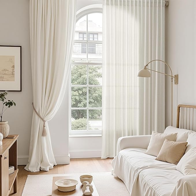 Nanspring Natural Linen Curtains for Living Room 126 Inches Long Back Tab Light Filtering Semi Sheer Curtain Rustic Farmhouse Decor Long Floor to Ceiling High Window for Bedroom 52x126, 2 Panels