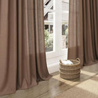 Extra Long Caramel Brown Linen Curtain 108 Inches Long 2 Panels Set Back Tab Linen Drapes for Living Room Modern Farmhouse Light Filtering Semi Sheer Curtains 108 Inch Length for Big Window 52x108