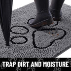 Smiry Dog Door Mat for Muddy Paws, Absorbent Dirt Trapper Non Slip Quick Dry Washable Chenille Mat for Mud Dogs, Entry Rug for Indoor and Outdoor (30x20 Inches, Dark Grey and Black)