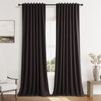 Guken Cocoa Coffee 100% Blackout Linen Curtains 120 Inch Length 2 Panels Set for Living Room Bedroom Back Tab/Rod Pocket Thermal Insulated Farmhouse Black Out Drapes Room Darkening,52x120