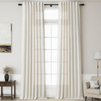 Linen Cream Curtains 145 inch Extra Long for Living Room Back Tab Light Filtering Semi Sheer Drapes Modern Farmhouse Coastal Decor Cotton Textured Curtain for Floor to Ceiling High Window 52x145