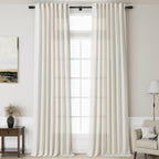 Linen Cream Curtains 145 inch Extra Long for Living Room Back Tab Light Filtering Semi Sheer Drapes Modern Farmhouse Coastal Decor Cotton Textured Curtain for Floor to Ceiling High Window 52x145