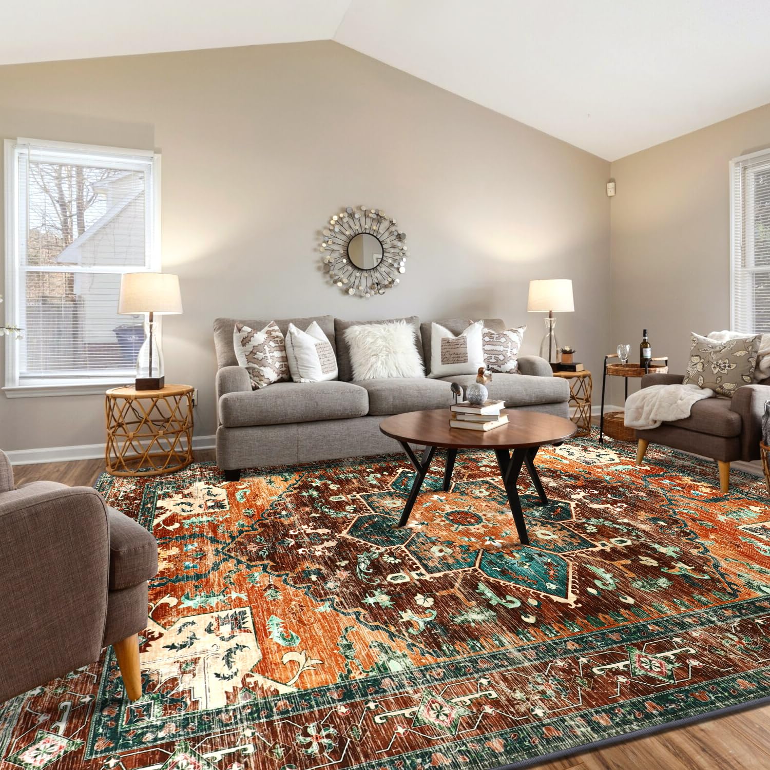 Yamaziot 9x12 Large Area Rug, Non-Slip Washable Boho Living Room Rug