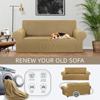 KEKUOU Stretch Loveseat Sofa Cover Slipcover,Couch Covers for 2 Cushion Couch Sofa (55"-78") Furniture Protector Sofa with Elastic Bottom for Kids,Dog. Jacquard Small Checked (Medium,Tan)