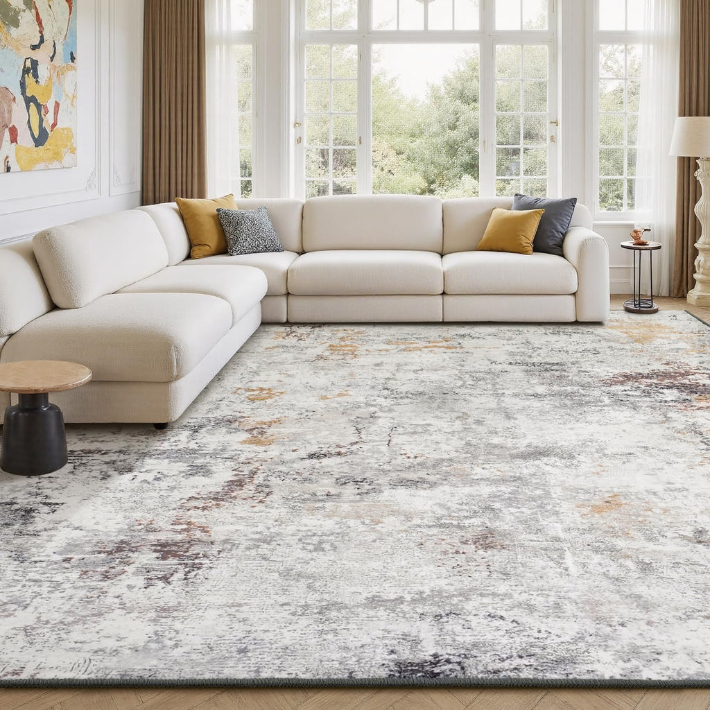 Rugflix 8x10 Area Rugs for Living Room, Washable Beige Grey Large Rug