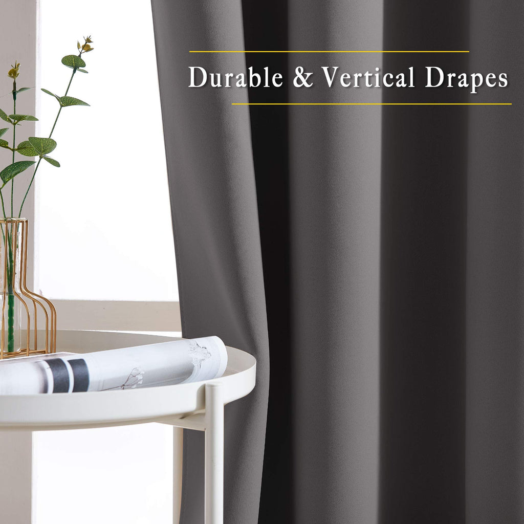 NICETOWN Grey Bedroom Curtains Blackout 96 inches Long, Grommet Energy Saving Thermal Drapes Room Darkening Sound Dampening Window Treatments for Living Room, W52 x L96, 2 Panels