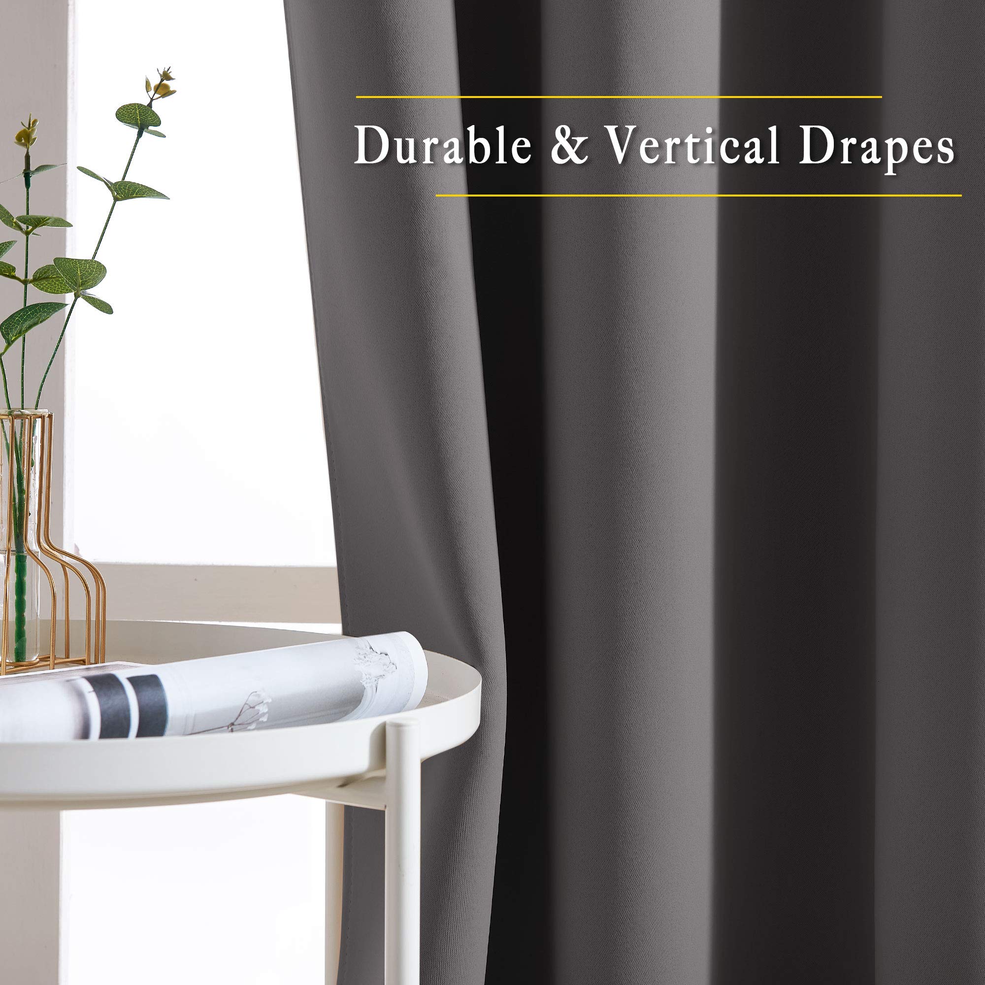 NICETOWN Grey Bedroom Curtains Blackout 96 inches Long, Grommet Energy Saving Thermal Drapes Room Darkening Sound Dampening Window Treatments for Living Room, W52 x L96, 2 Panels