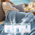 Bedsure 100% Cotton Muslin Blanket Queen Size for Bed - 4-Layer Breathable and Lightweight Thin Soft Summer Gauze Muslin Blankets for Adults, Blue, 90x90 Inches