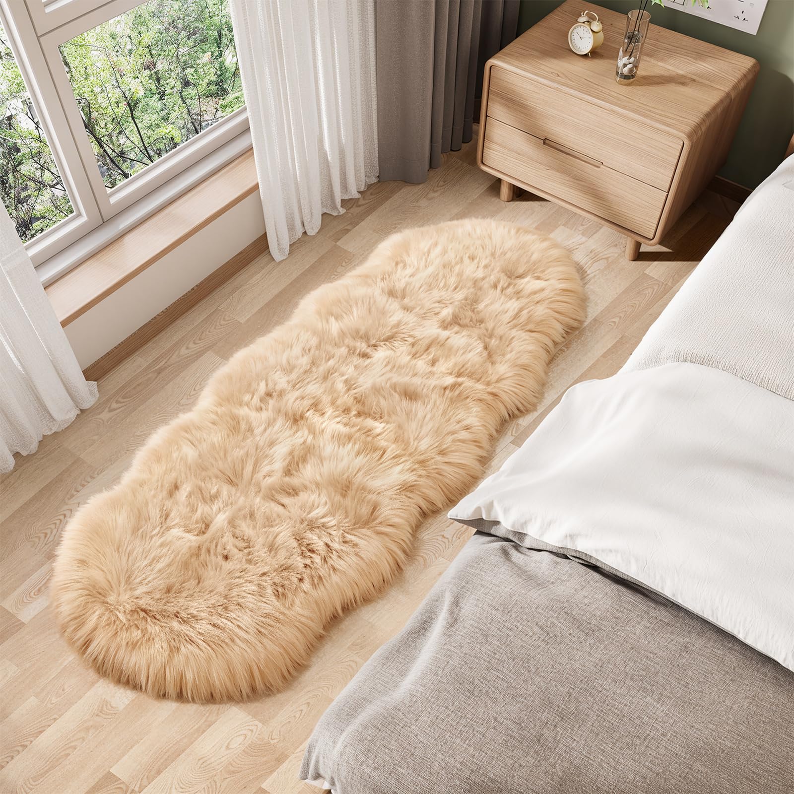Ciicool Ultra Soft Faux Sheepskin Fur Rug 2x6 Feet Fluffy Rug for Bedroom