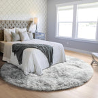 ONASAR Tie-Dyed Light Grey Round Area Rug 4ft, Ultra Soft Bedroom Circle Rugs for Kids Girls Teen Room, Fluffy Plush Shaggy Carpet Floor Mats for Baby Nursery Living Room Playroom Home Decor