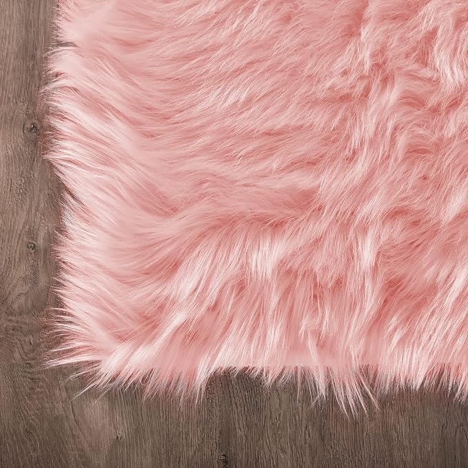 Latepis 3x4 Area Rug, Faux Fur Sheepskin Rug for Living Room, Fuzzy Rugs for Teen Girls Bedroom, Luxury Room Decor, Fluffy Pink Rug, Rectangle