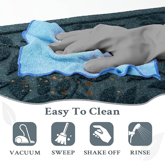 Blue Leaves Outdoor Indoor Entrance Doormats, Absorbent Durable Heavy Duty Welcome Front Door Mat,Thick Natural Rubber Back,Easy Clean Entryway Mat 17x30 Inch, Low Profile