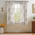 jinchan Black Floral Linen Curtains 63 Inch Farmhouse Back Tab 2 Panels