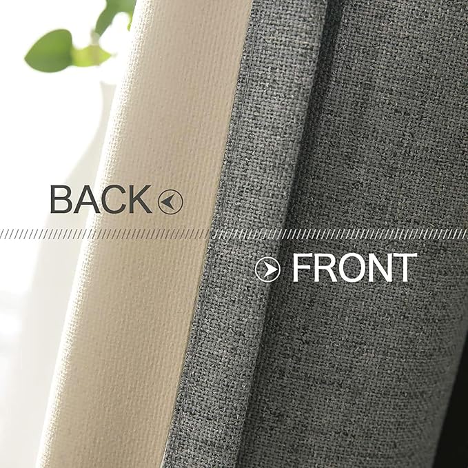 MIULEE Linen Blackout Curtains and Drapes 100% Room Darken Thermal Insulated Grommet Window Panels with Coating 2 PCs W 42 x L 63 inches Dark Grey