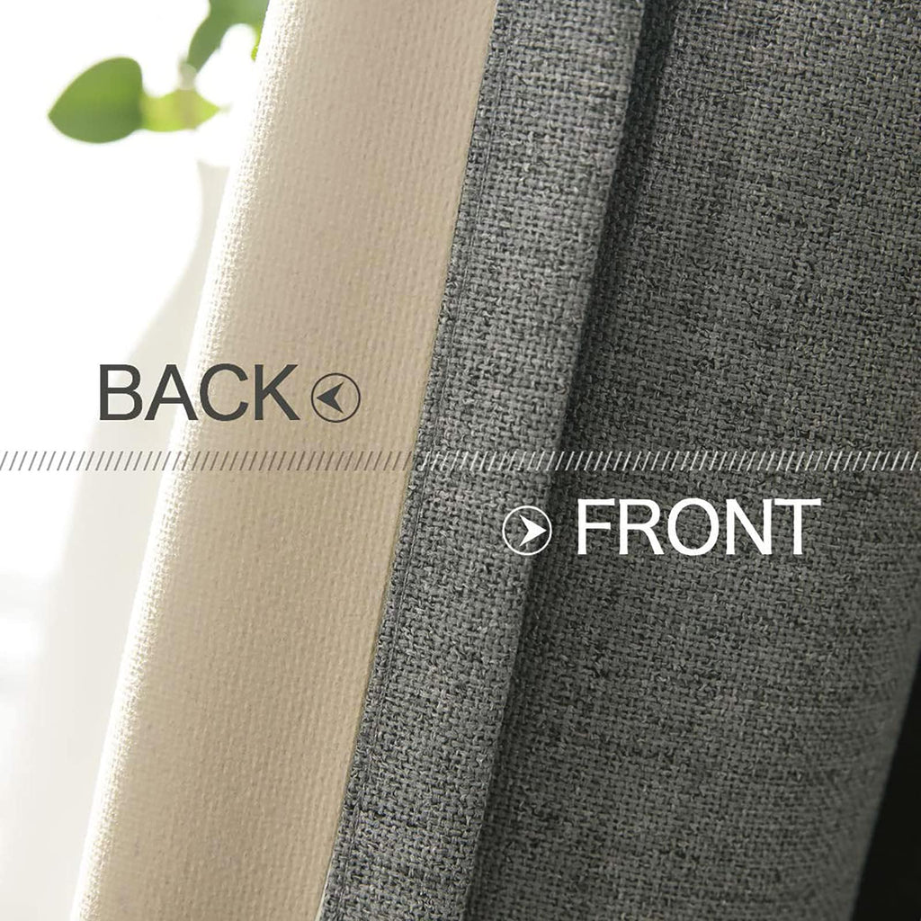 MIULEE 100% Blackout Linen Curtains for Bedroom 52x120 Inches Dark Grey