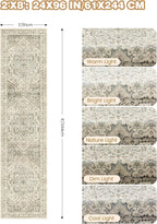 Runner Rug 2x8 Runners for Hallways Non Slip Washable, Vintage Hallway Runner Rugs for Living Room, Low Pile Soft Hallway Rug for Kitchen Bedroom Laundry Room Rug(Brown/Beige,2'x8')