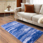Soft Runner Rugs for Bedroom Hallways, 2x4 Abstract Blue White Fluffy Shag Throw Area Rug Non Slip for Bedside Dorm, Long Shaggy Furry Carpet for Nursery Living Room