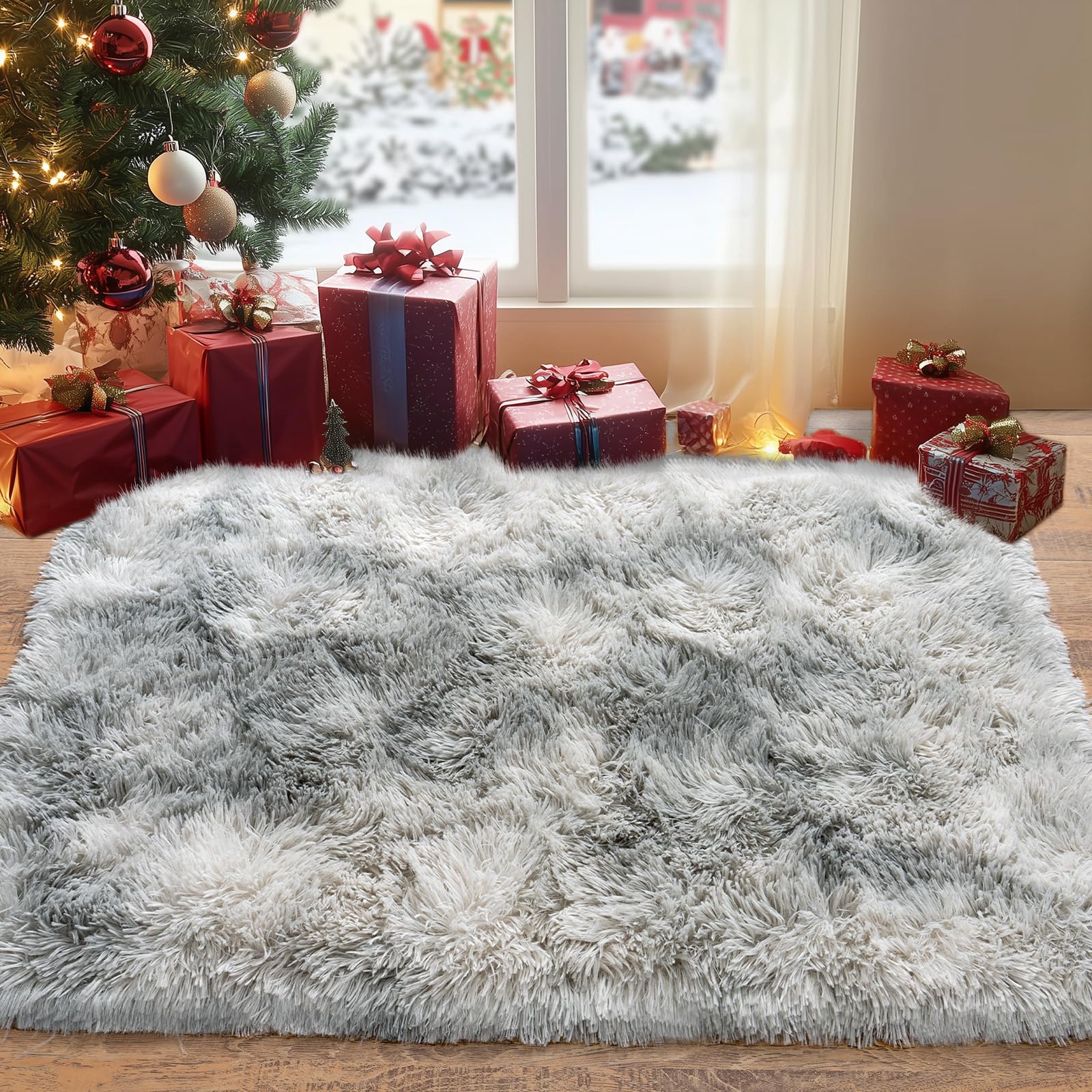 Fluffy Small Rug for Bedroom 2x3 Feet, Shag Soft Area Rug, Tie Dye Grey