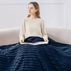 BEDELITE Twin Blanket for Couch & Bed, 300GSM Soft & Warm Fleece Blanket, Decorative and Giftable Striped Navy Blankets for Women, Men, 60"x80"