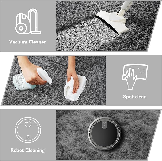 8x10 Fluffy Area Rugs for Living Room,Shag Area Rug for Bedroom,Deep Grey Soft Fuzzy Rug Non-Shedding Indoor Plush Carpet for Kids Bedroom Nursery Home Decor