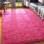 Amearea Shag Fluffy Area Rug for Bedroom Girls Living Room, Extra Soft and Fuzzy Shaggy Rugs, Non Slip, Solid Color Carpet Mat for Boys Nursery Home, Hot Pink 6x9 Feet