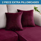 Couch Cover 6-Piece Elastic Velvet Couch Cushion Covers & Chaise Slipcovers for L-Shaped Sofas, Sofa Seat Covers Washable, Soft Cover for Couches (5 Seater + Chaise, Wine)
