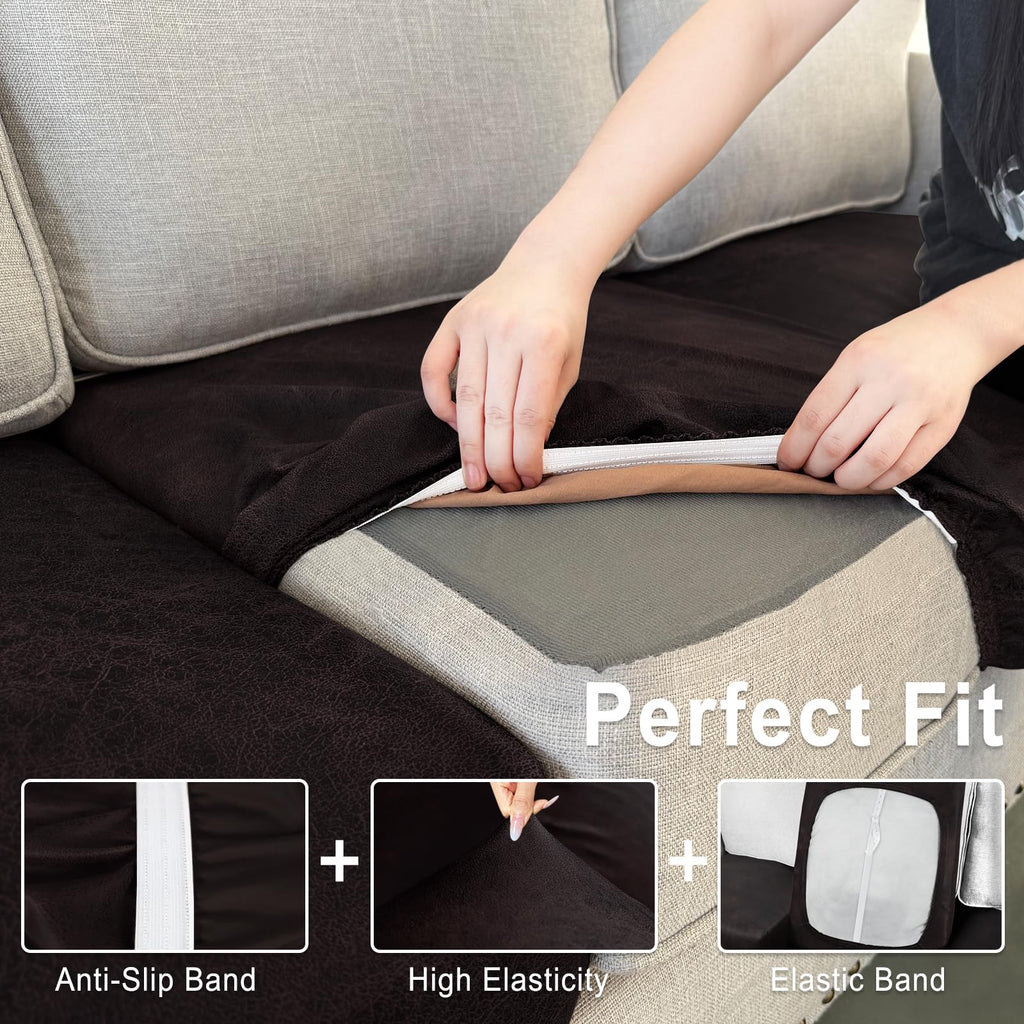 ANARACHON Leather Look Couch Cushion Covers Sofa Seat Slipcovers Sets Couches Furniture Protector for Sectional Armchair Loveseat Pets Kids Stretch Spandex Fabric (1 Cushion Loveseat, Chocolate)