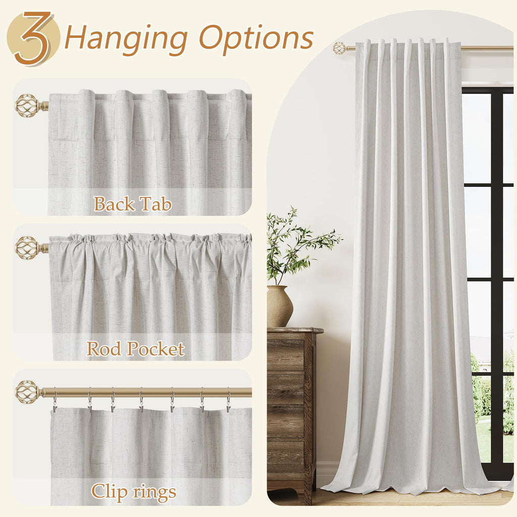 Guken Natural Extra Long 100% Black Out Curtains 120 Inch Length 2 Panels Set for Living Room Bedroom Back Tab Thermal Insulated Blackout Linen Drapes Room Darkening Window Curtain, 52" W x 120" L