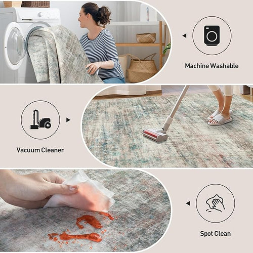 2'6''x8' Runner Rugs Washable Rug: Modern Abstract Multi Color Carpet