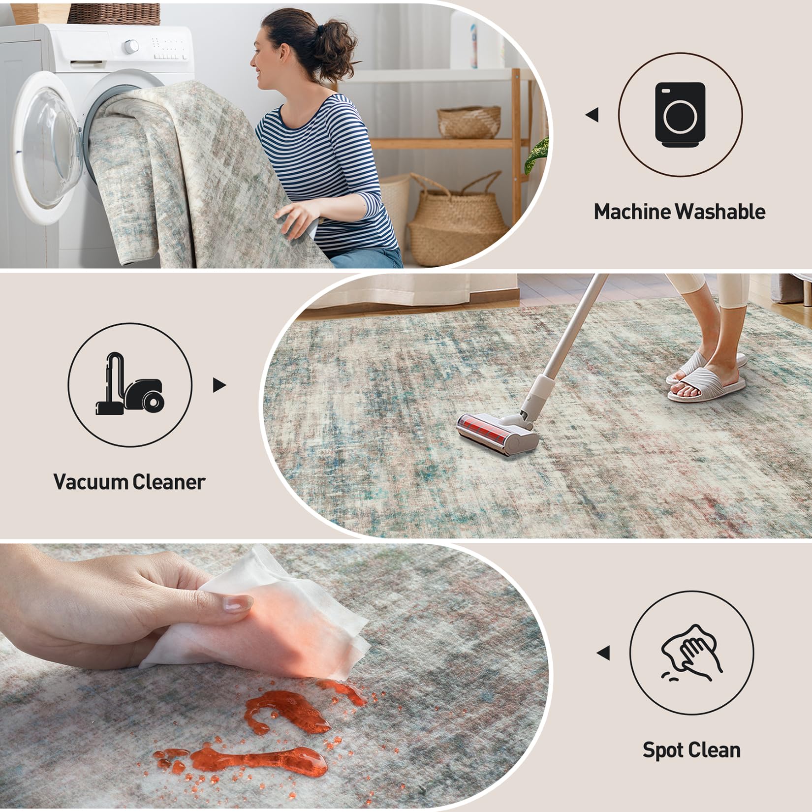 9x12 Area Rugs for Living Room: Washable Abstract Multi Color Carpet