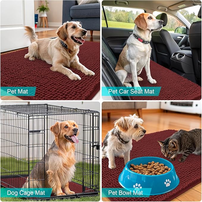 OLANLY Dog Door Mat for Muddy Paws 59x32, Super Absorbent Chenille Mud Mat