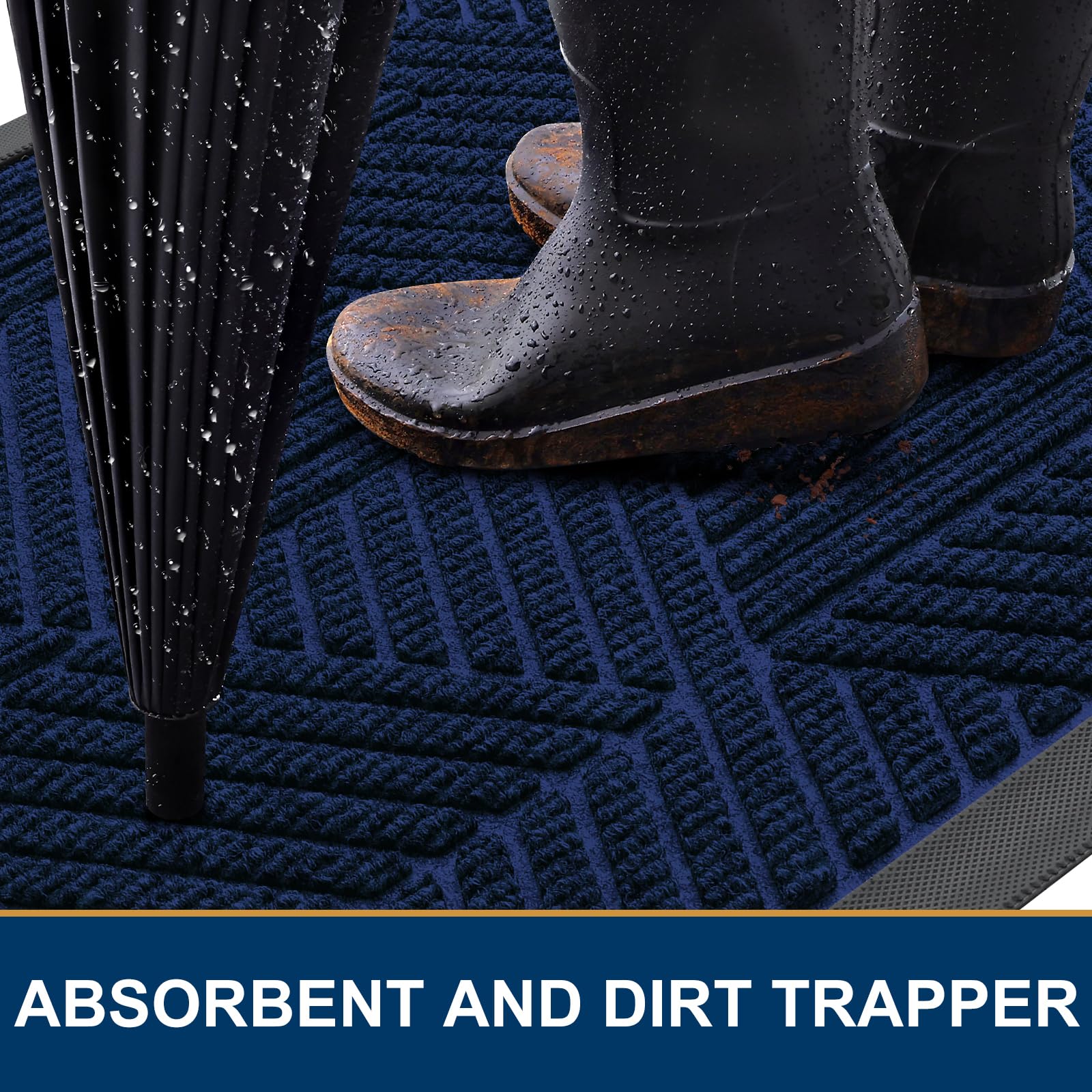Smiry Front Door Mat Outside Entrance, Low Profile Rubber Doormat, 47x32