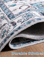 SERISSA Boho Washable Runner Rug, 2'6"x10' Long Non-Slip Vintage Blue Hallway Kitchen Stair Runner Rug Ultra Soft Print Distressed Floor Carpet for Bedroom Bathroom Laundry Room