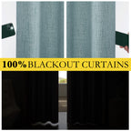 NICETOWN 100% Absolutely Blackout Linen Curtains with Thermal Insulated White Liner, Skylark Blue, 52 inches Wide, 95 inches Length Energy Saving Curtains for Living Room 2 Panels Set, Vertical Blinds