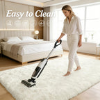 OLANLY 3x10 Machine Washable Runner Rugs for Hallway, Soft Fluffy Shaggy Bedside Rugs for Bedroom, Living Room, Indoor Floor Carpet for Kids Girls and Boys, Nursery Rooms, Home Decor Aesthetic, Ivory