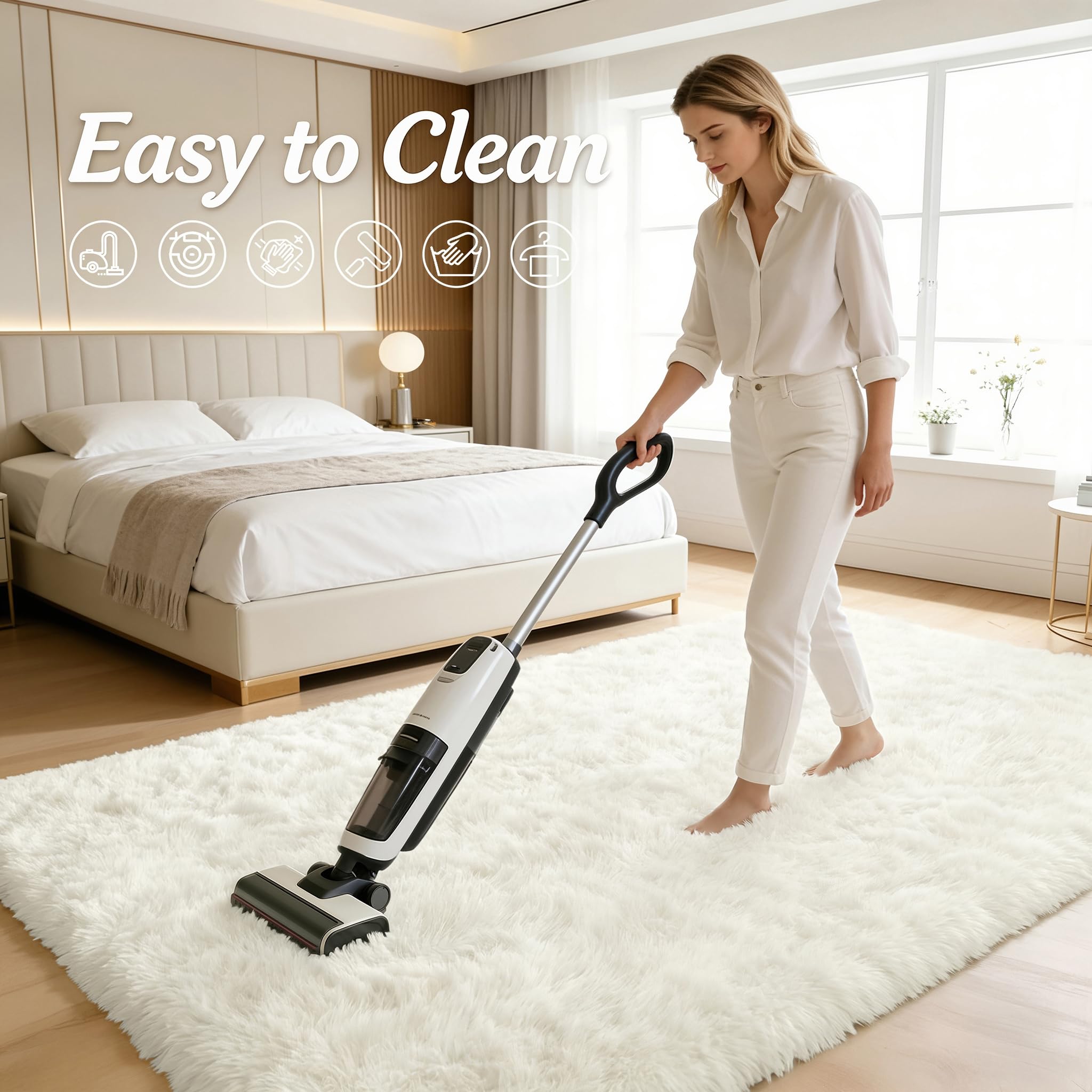 OLANLY 2x2 Machine Washable Small Rug, Soft Fluffy Shaggy Throw Rug for Bedroom, Entryway, Indoor Floor Carpet for Kids, Nursery, Home Decor, Ivory