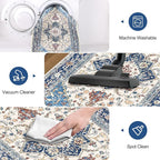 Yamaziot Washable Runner Rug, 2x8 Non-Slip Boho Vintage Hallway Rug with Rubber Backing, Low Pile Faux Wool Distressed Carpet Runner for Bedroom, Kitchen, Laundry, Entrance