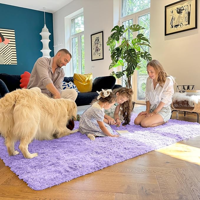 OLANLY 5x7 Machine Washable Large Area Rugs for Living Room, Bedroom, Soft Fluffy Shaggy Bedside Rug, Indoor Floor Carpet for Kids Girls and Boys, Dorms, Nursery, Home Decor Aesthetic, Light Purple