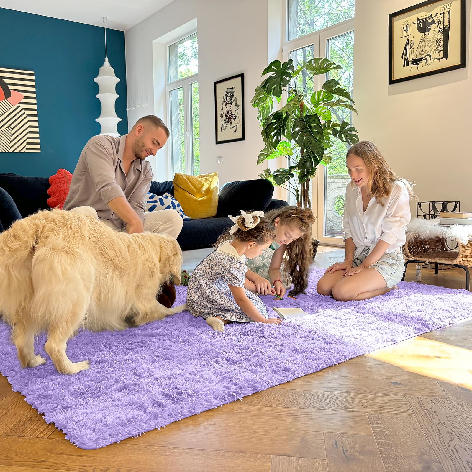 OLANLY 3x5 Machine Washable Small Bedside Rug, Soft Fluffy Shaggy Rugs for Living Room, Bedroom, Indoor Floor Carpet for Kids Girls and Boys, Preppy Dorms, Nursery, Home Decor Aesthetic, Light Purple