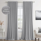 Guken Grey 100% Blackout Curtains 96 Inch Length 2 Panels Set for Living Room Bedroom Back Tab Thermal Insulated Black Out Linen Drapes Room Darkening Window Curtains 96 Inches Long