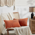 Fancy Homi Set of 2 Burnt Orange Lumbar Decorative Throw Pillow Covers 16x32 Inch for Living Room Couch Bed, Boho Farmhouse Fall Home Decor, Soft Corduroy Corss Patchwork Cushion Case 40x80 cm
