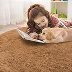 OLANLY Khaki Round Rugs for Bedroom - Machine Washable, 8 ft Circle Area Rugs for Living Room, Soft and Fluffy Shaggy Carpet for Teen Girl and Boys, Nursery Rooms, Dorms, Home Decor Aesthetic