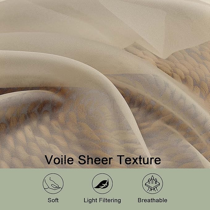 OWENIE Extra Long Taupe Sheer Curtains 96 Inches Long 2 Panels Set, Soft Lightweight Airy Voile Sheer Curtain for Bedroom Living Room, Rod Pocket Solid Color Farmhouse Curtains, 59" Wx96 L Inch