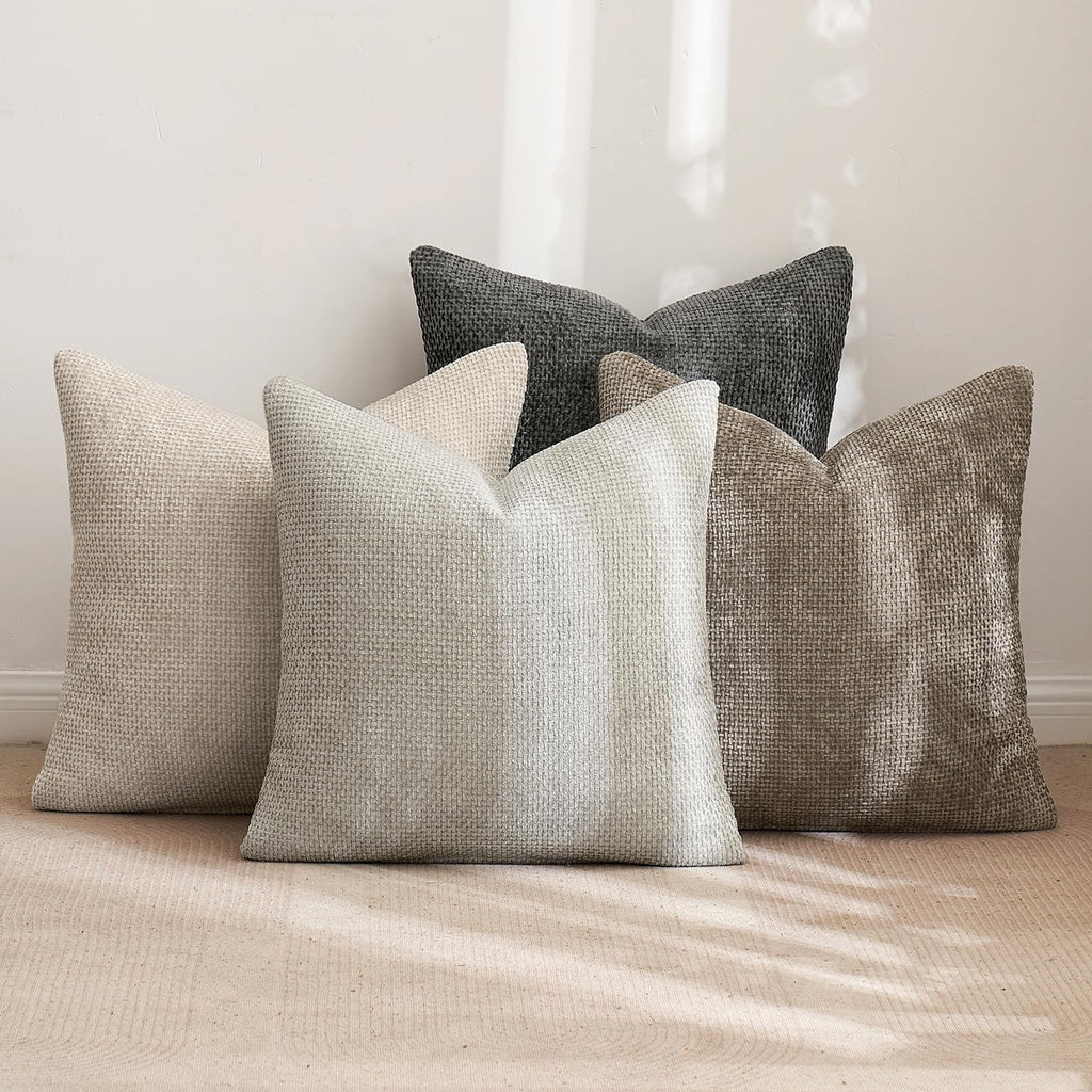 MIULEE Soft Decorative Chenille Pillow Covers Neutral 18x18 Pack of 4