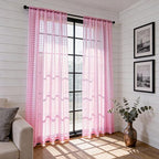 SpaceDresser Check Sheer Curtains 108 Inches 2 Panels Set, Rod Pocket Plaid Window Curtain for Living Room, Pink Semi Sheer Drapes for Kitchen Bedroom Children Room Yard（Pink, 52W x 108L）