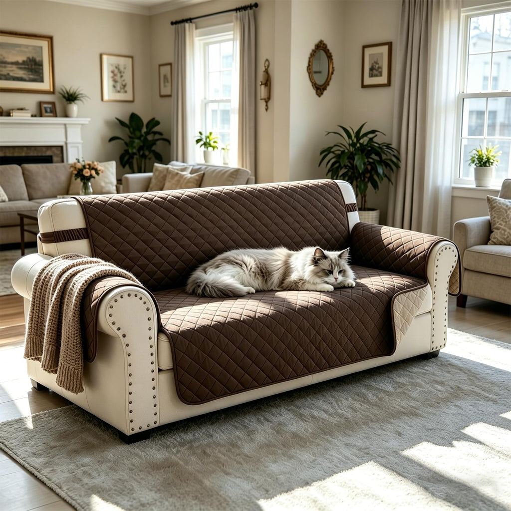 Luxshare Home Reversible Couch Cover for 3 Cushion, Sofa, Chocolate/Beige