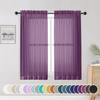 OWENIE Sheer Curtains 54 Inch Length 2 Panels Set, Plam Clear Sheer Short Curtains for Small Window, Light Filtering Clear Curtains Sheer, 2 Pcs 84 Width 54 Long, Plam