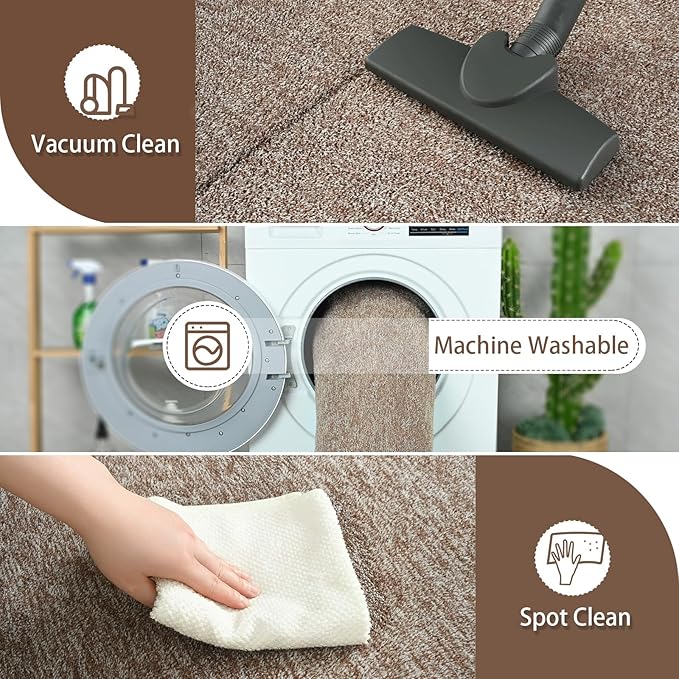 AROGAN Washable 7×10 Living Room Rug, Modern Area Rugs with Soft Memory Foam for Bedroom, Minimalist Non-Slip Indoor Floor Carpet for Dining Room Office Kids Playroom Decor, Matte Brown